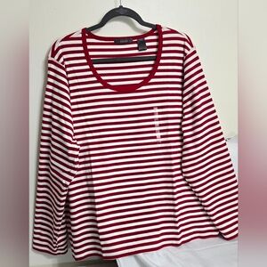 Liz Claiborne Striped Scooped Neck Long-Sleeved shirt | Red & White